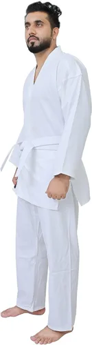 Vista 6 de Traje de Karate G4 GI Aikido Entrenamiento Adulto Estudiante Uniforme Conjunto Cinturón Libre Negro Blanco