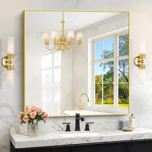 Vista 47 de KOCUUY Espejo de baño negro, espejo rectangular de 24 x 18 pulgadas para sobre el fregadero, espejo de pared decorativo moderno para dormitorio