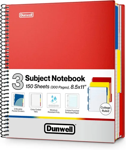 Vista 10 de Dunwell Cuaderno de 3 materias con rayas universitarias de 8.5 x 11 pulgadas (negro), 150 hojas (300 páginas), cuaderno en espiral de 8.5 x 11
