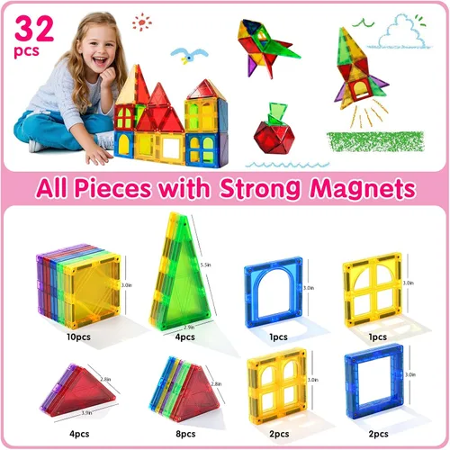 Vista 3 de Juguetes magnéticos para niños y niñas preescolares, bloques magnéticos sensoriales Montessori, juego de juguetes Montessori de todas las piezas