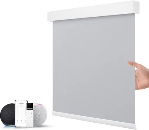 Vista 16 de ZSTARR Persiana inteligente motorizada para ventana con control remoto, persiana enrollable opaca automática tamaño personalizable, con cenefa, Beige