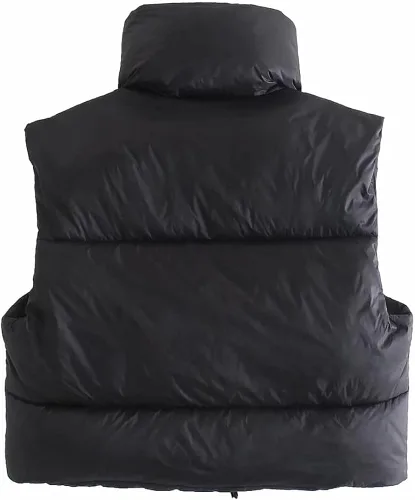 Vista 2 de KEOMUD - Chaleco corto acolchado de invierno para mujer, ligero, sin mangas, cálido, con relleno para exteriores