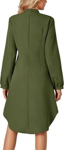 Vista 2 de LYANER Vestido camisero midi de manga larga con cuello en V plisado y botones para mujer