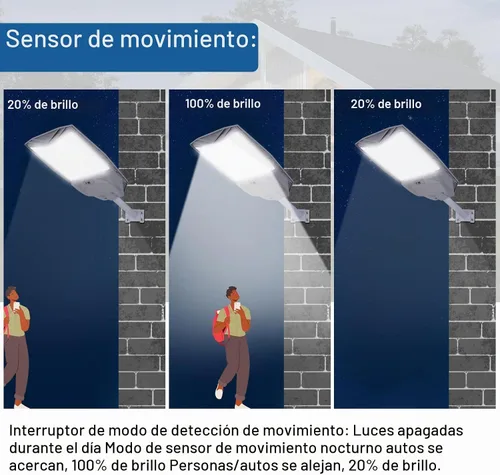 Vista 8 de Farola solar para exteriores, sensor de movimiento, del atardecer al