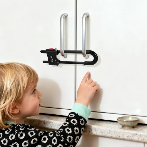 Vista 7 de Paquete de 4 cerraduras de gabinete con combinación de cerraduras de puerta corrediza en forma de U para armarios a prueba de niños, cerradura