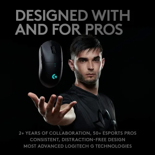 Vista 2 de Logitech G Pro - Mouse inalámbrico para juegos con rendimiento de grado de eSports, ergonómico ambidiestro, 4-8 botones programables y sensor HERO