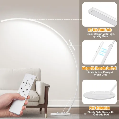 Vista 7 de Lámparas LED de cobertura ultra ancha de 2000 lm para sala de estar con 3 temperaturas de color, lámparas de pie de arco regulables blancas, lámpara