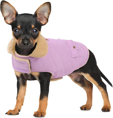 Vista 44 de Abrigo de invierno para perros pequeños, chaqueta sólida para cachorros, abrigo cálido para mascotas para clima frío, prendas acolchadas resistentes