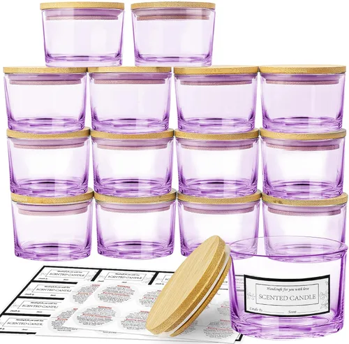 Vista 16 de CONNOO Paquete de 15 tarros de vela de vidrio ámbar de 4 onzas con tapas de bambú para hacer velas, recipientes de vidrio pequeños de boca ancha a