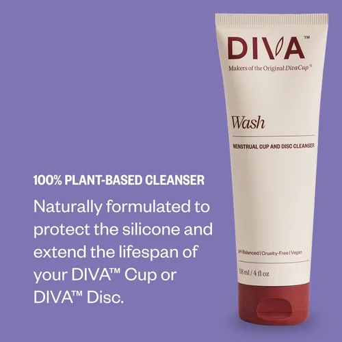 Vista 6 de Diva Cup & Diva Wash Combo Pack – Taza de silicona de grado médico para el cuidado del período – Copa menstrual reutilizable – Limpiador para copa
