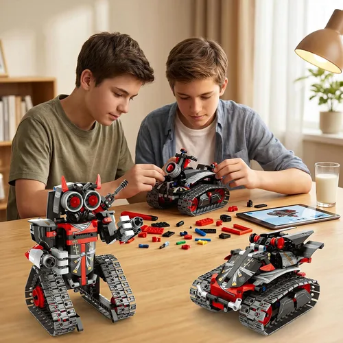 Vista 14 de Kit de construcción de robot STEM, 3 en 1 juguetes robóticos controlados por control remoto y aplicación, set de bloques de construcción de robots
