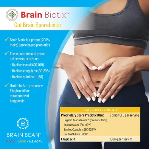 Vista 3 de Brain Bean Brain Biotix Probiótico y prebiótico a base de esporas intestinales y cerebrales 30 porciones