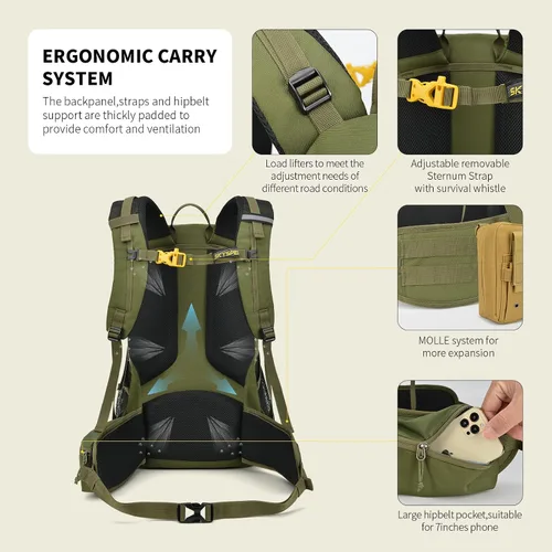 Vista 4 de SKYSPER Mochila de Senderismo para Hombres y Mujeres, Mochila de Viaje de 35L Impermeable Mochila de Camping Mochila Ligera para Exteriores Mochila