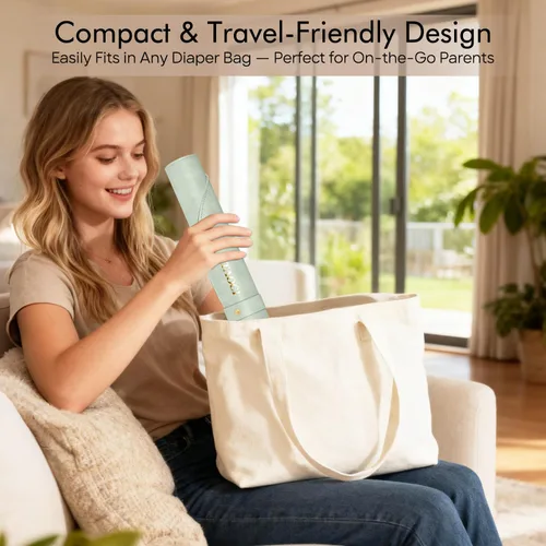 Vista 2 de Cambiador portátil – Cambiador de bebé, cambiador de pañales impermeable, cuero vegano plegable lavable para viajes y en movimiento, hogar, verde