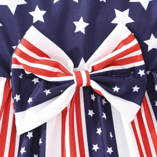 Vista 6 de Vestido para niñas del 4 de julio, vestidos de bandera estadounidense, manga con vuelo, ropa patriótica, trajes para el día de la independencia