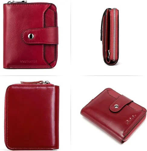 Vista 3 de BOSTANTEN - Billeteras de piel para mujer, con bloqueo RFID, con cremallera y bolsillo, billetera pequeña de dos cuerpos, con tarjetero