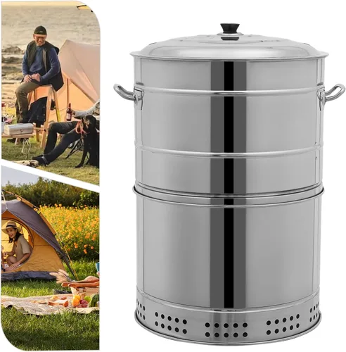Vista 5 de Bacocoo - Parrilla de carbón de acero inoxidable para asador, ahumador portátil grande de 16 pulgadas, 50 pinchos y kit para colgar para acampar al