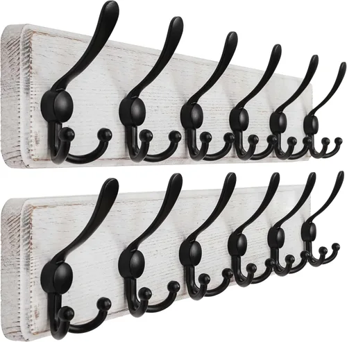 Vista 30 de Dseap Perchero de Pared Montado - 5 Ganchos Triangulares, Resistente, Perchero de Pared de Madera para Abriggos, Sombreros, Chaquetas, Ropa, Negro