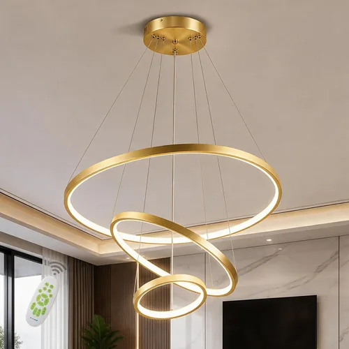 Vista 10 de LightInTheBox Lámpara colgante de 3 anillos para sala de estar, comedor, luz de techo moderna, diseño de círculo, 20+40+23.6 in, color = negro