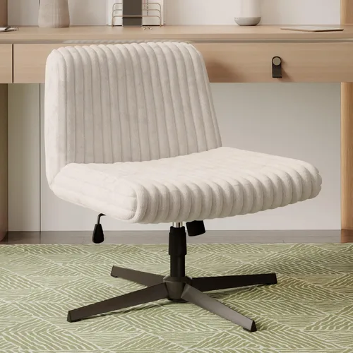 Vista 2 de Silla cruzada sin brazos, silla de escritorio de oficina extra ancha sin ruedas, asiento acolchado extra grande de 26 pulgadas para sentarse