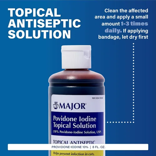 Vista 3 de Major Pharmaceuticals 254839 Povidone Yodine Solución tópica, volumen de 8.0 fl oz, rojo-marrón