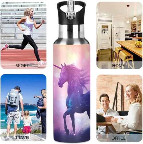 Vista 5 de STAYTOP Taza de acero inoxidable con aislamiento portátil al vacío, botella deportiva a prueba de fugas, taza de viaje con pajita, adecuada
