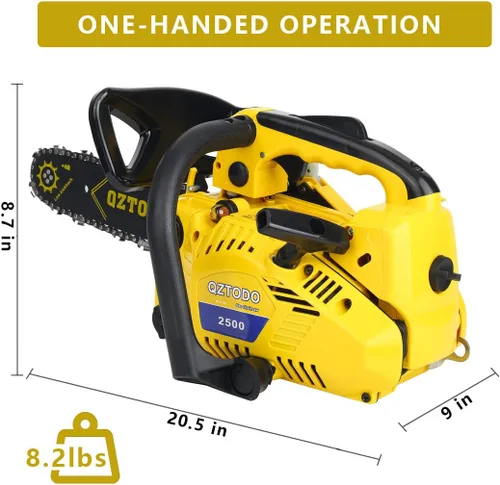 Vista 6 de Motosierra con mango superior, alimentada a gas, sierras de cadena de 12 pulgadas, sierra pequeña portátil ligera de 25.4 CC de 2 tiempos