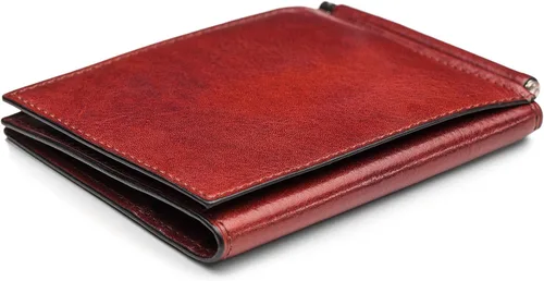 Vista 4 de Bosca Clip de cuero para hombre con bolsillo, Marrón oscuro