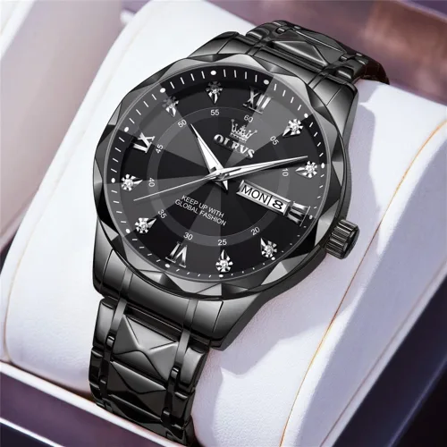 Vista 4 de OLEVS - Relojes para hombre de diamantes de lujo, casual, esfera grande, acero inoxidable, impermeable, para negocios, de vestir, analógico