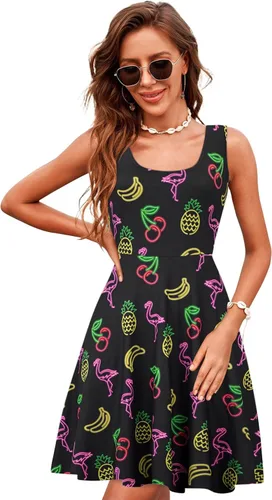 Vista 56 de uideazone - Vestido de mujer sin mangas cuello redondo de verano, para playa, casual, Midi línea A.