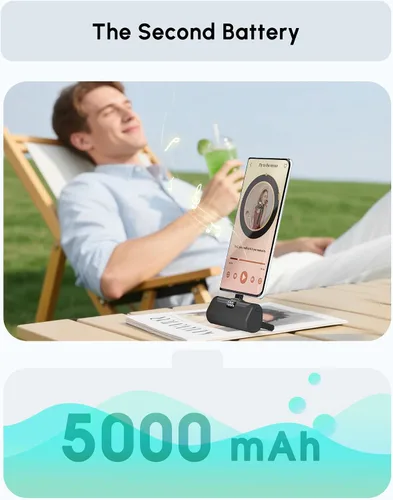 Vista 3 de Pequeño banco de energía USB C con soporte plegable para iPhone 17/Samsung Galaxy S25, cargador portátil del tamaño de la palma cargador de batería
