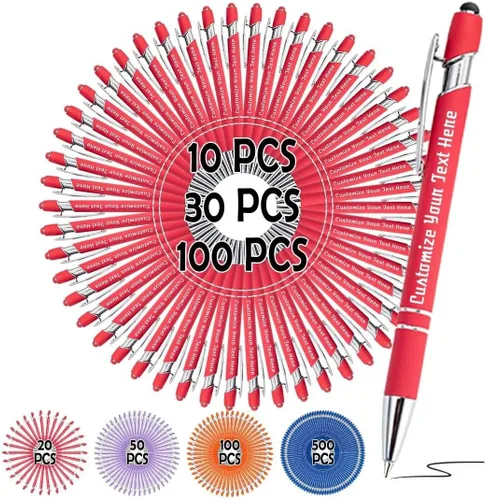 Vista 16 de Bolígrafos personalizados, bolígrafo grabado personalizado con punta de lápiz capacitivo, bolígrafo de tinta retráctil personalizado para escritura