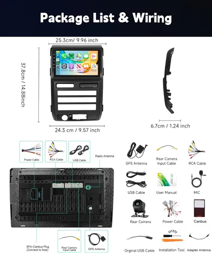 Vista 7 de Radio estéreo de coche 4G+64G para Ford F150 2009-2012 con 5GWiFi/Android 15/Wireless Carplay Android Auto, pantalla táctil Incell de 9 pulgadas