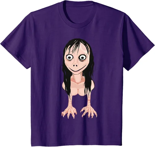 Vista 3 de Momo T Shirt - Camiseta de cara espeluznante - Camiseta de Halloween Momo, Negro, S