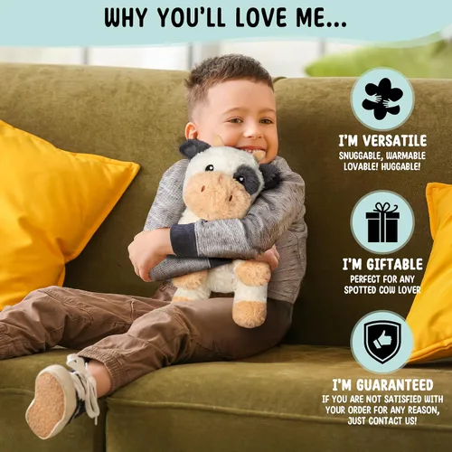 Vista 4 de Vacas de peluche microondables y ponderadas - Almohadilla de calentamiento sin olor de 1.5 libras para aliviar los calambres menstruales, el dolor