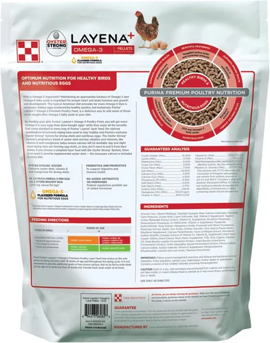 Vista 2 de Purina Layena+ Alimento Nutricionalmente Completo para Gallinas Pondoras Fórmula Omega 3 - Bolsa de 10 libras (10 lb)