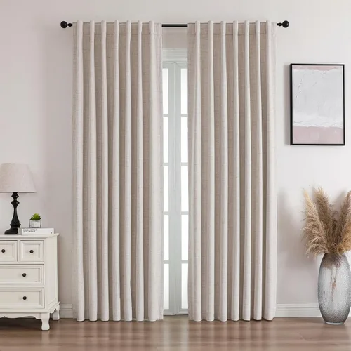 Vista 10 de Flyfun Cortinas opacas de 63 pulgadas de largo, juego de 2 paneles, cortinas con aislamiento térmico para sala de estar/dormitorio, bolsillo