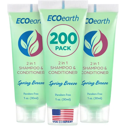 Vista 7 de EcoEarth Champú acondicionador de tamaño de viaje 2 en 1 (1 onza líquida, 100 unidades, brisa de primavera) deleita a tus invitados con champú