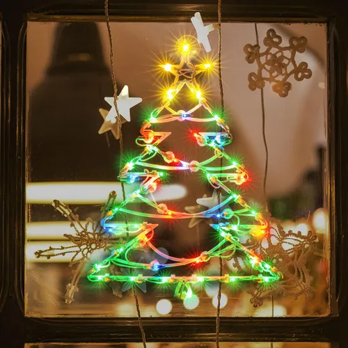 Vista 20 de LAMPHOME Decoración de Silueta de Ventana de Navidad de Lazo Rojo Iluminado de 18" con 50 Luces rojo (Red Bow)