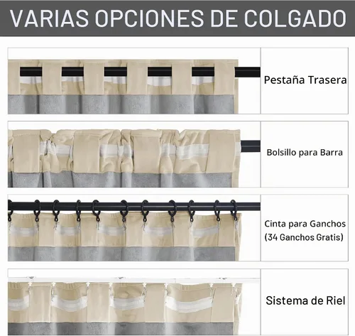 Vista 2 de StangH Cortinas 100% opacas, color beige, terciopelo suave y grueso, cortinas para ventana de dormitorio, forro blanco, cortinas con aislamiento