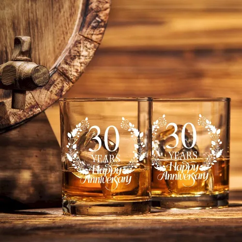 Vista 5 de Perfectinsoy Juego de regalo de cristal de whisky de 30 años, regalo de boda para mamá, papá, abuelos, alma gemela, pareja, regalos de 30 años