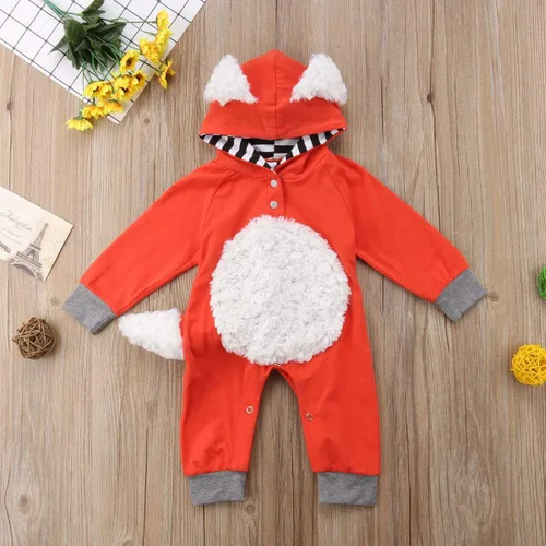Vista 3 de Mameluco con capucha para bebé recién nacido, disfraz de zorro para Halloween y cosplay