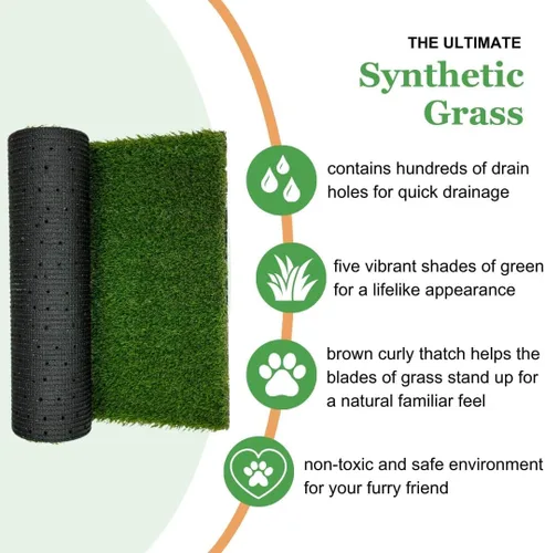 Vista 3 de Porch Potty Césped artificial para perros – Césped para orinal para perros al aire libre – Almohadilla de orina de césped para perro con orificio