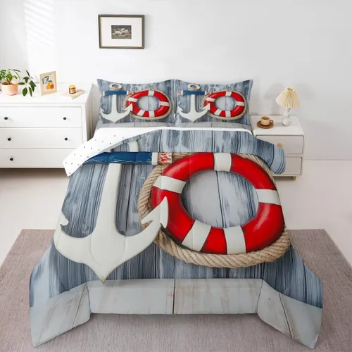 Vista 47 de Erosebridal Edredón náutico costero, juego de ropa de cama y colecciones de playa de verano, estilo clásico, edredón de plumón oceánico