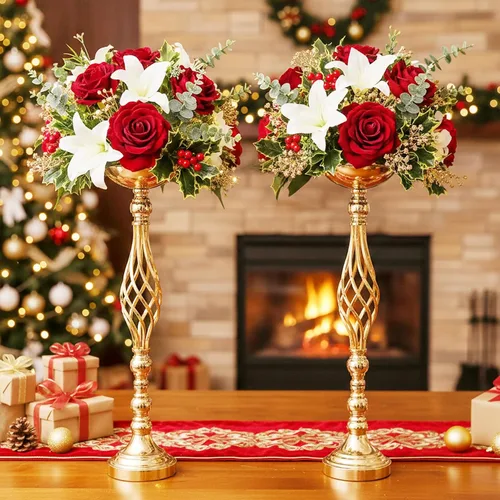 Vista 24 de 2 piezas de centros de mesa de boda para mesas de recepción, soportes de velas retorcidas, adornos, centros de mesa de metal con jarrón de flores