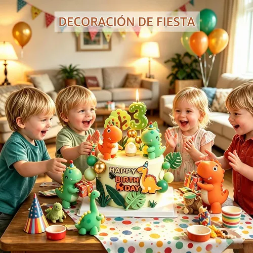 Vista 5 de Decoración para pastel de dinosaurio de 3er cumpleaños con vela de Dinosaurio 3er cumpleaños
