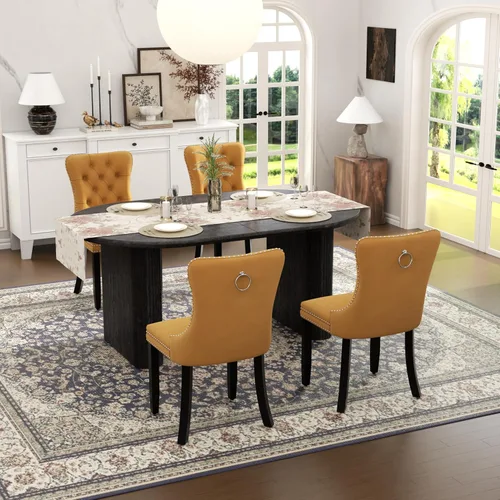 Vista 12 de Juego de mesa de comedor ovalada extensible con 4 sillas tapizadas de terciopelo de alta gama, mesa de cocina de 59 a 91 pulgadas y sillas