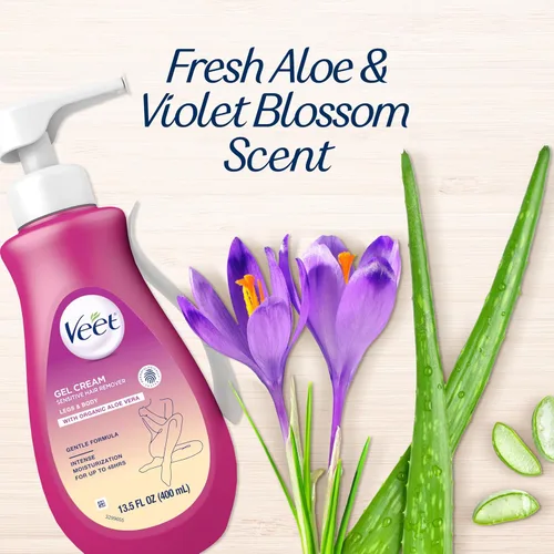 Vista 6 de Depilatorio, Crema depilatoria Veet Gel Sensitive, 13.5 onzas, Fórmula sensible con Aloe Vera y Vitamina E (paquete de 1)