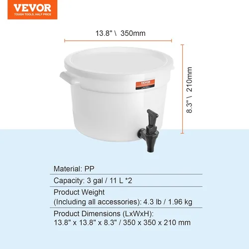 Vista 8 de VEVOR Dispensador de bebidas, 3 galones *2 dispensadores de bebidas para fiestas, dispensador de jugo de plástico con llave y tapa, dispensador