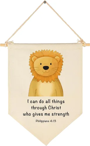 Vista 9 de Decoración de animales cristianos para guardería, versículo bíblico, selva, safari, banderín, banderín, regalo para bebés, niños, niñas, recién